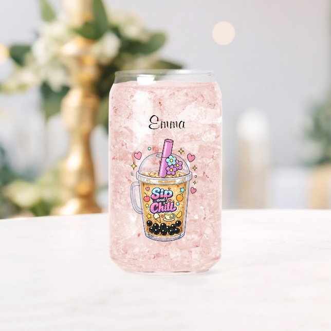 bubble tea elegance whimsical aesthetic custome  can glass (Insitu (Wedding))