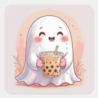 Bubble Tea Ghost Square Sticker