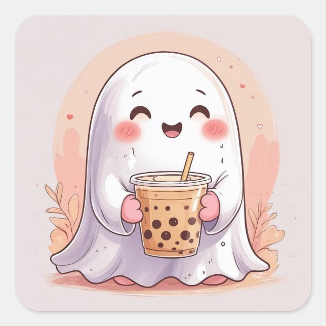 Bubble Tea Ghost Square Sticker (Front)