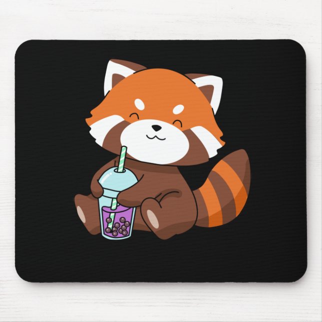 Bubble Tea Gift Girl Red Panda Boba Tea Bubble Tea Mouse Pad (Front)