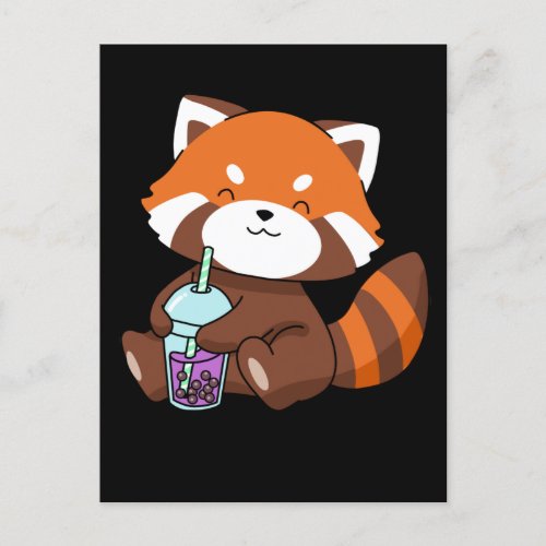 Bubble Tea Gift Girl Red Panda Boba Tea Bubble Tea Postcard