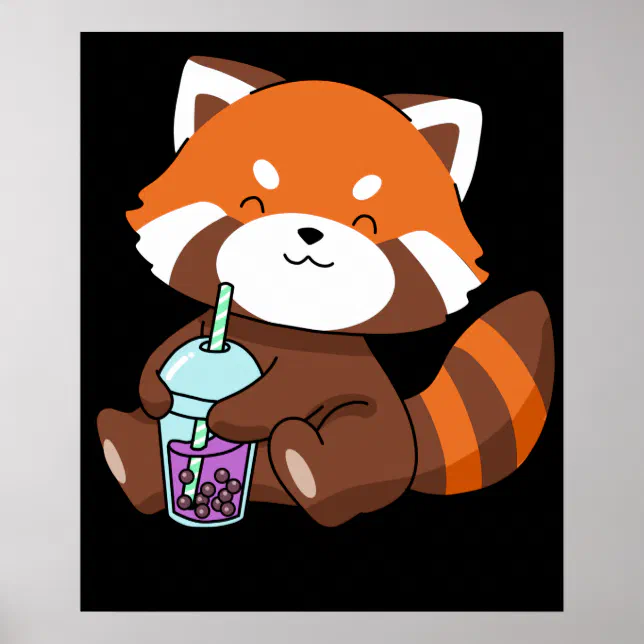 Bubble Tea Gift Girl Red Panda Boba Tea Bubble Tea Poster | Zazzle