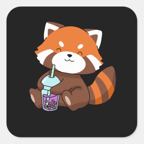 Bubble Tea Gift Girl Red Panda Boba Tea Bubble Tea Square Sticker