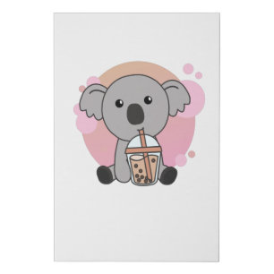 Bubble Tea Koala With Chocolate Sweet Faux Canvas Print