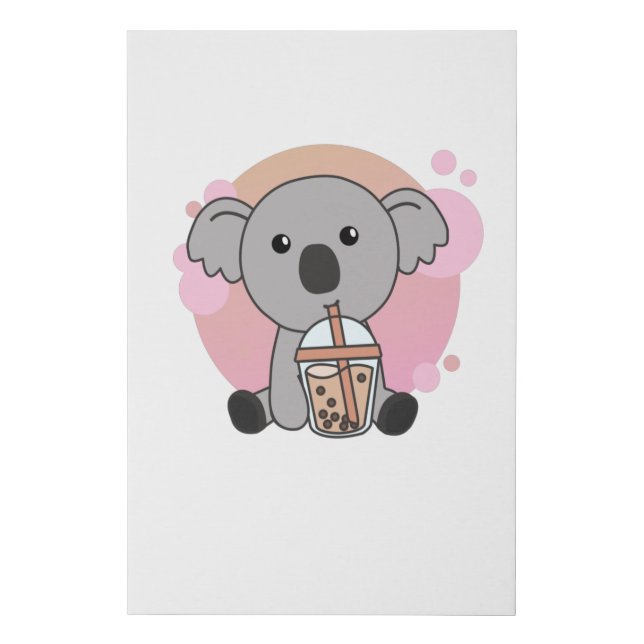 Bubble Tea Koala With Chocolate Sweet Faux Canvas Print (Front)