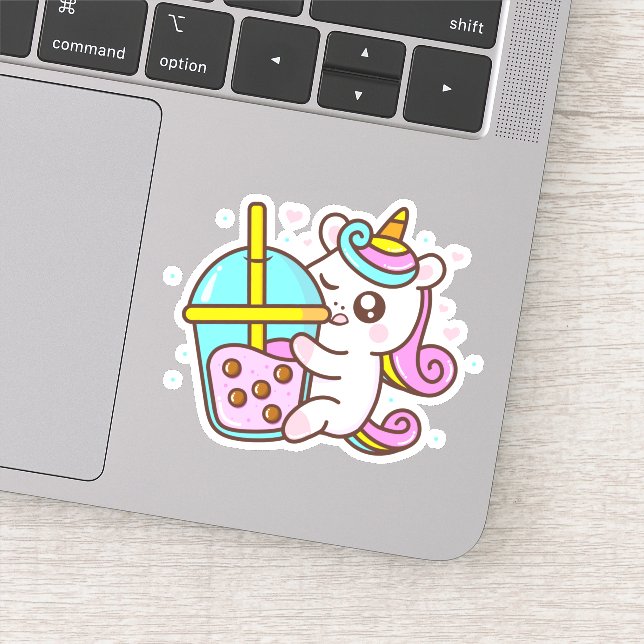 Bubble Tea Loving Unicorn Sticker (Detail)