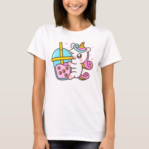 Bubble Tea Loving Unicorn T_Shirt