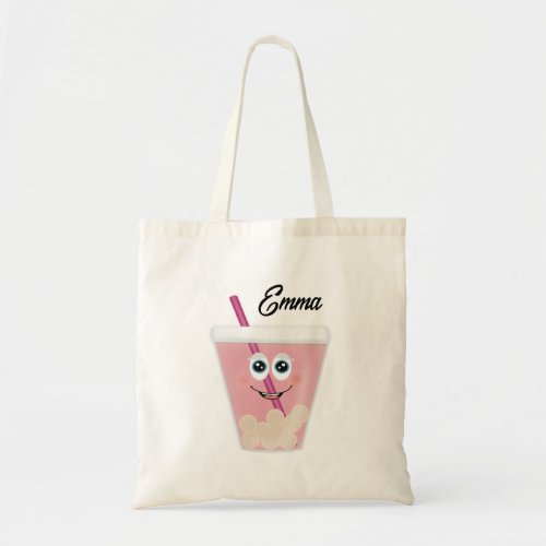 Bubble Tea mit Cartoon Gesicht in rosa Tote Bag