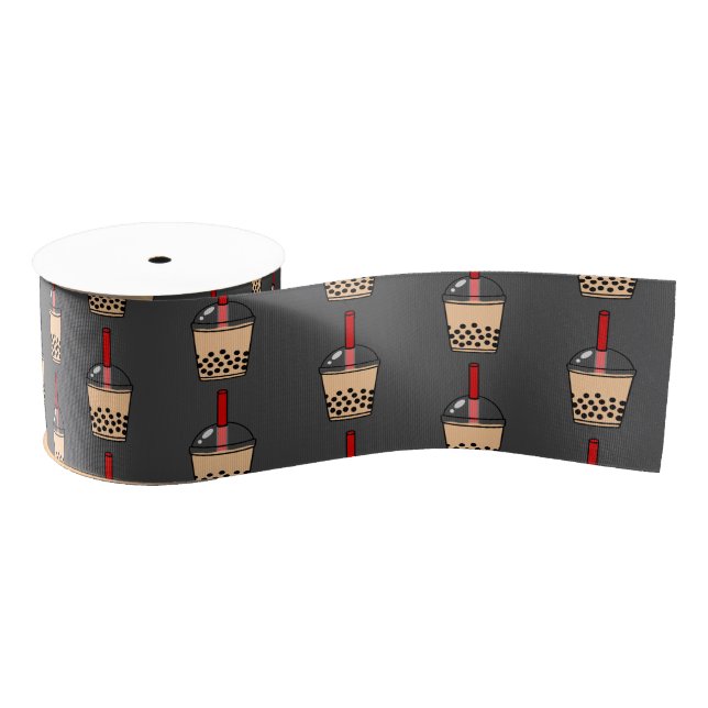 Bubble Tea Pattern  Grosgrain Ribbon (Spool)