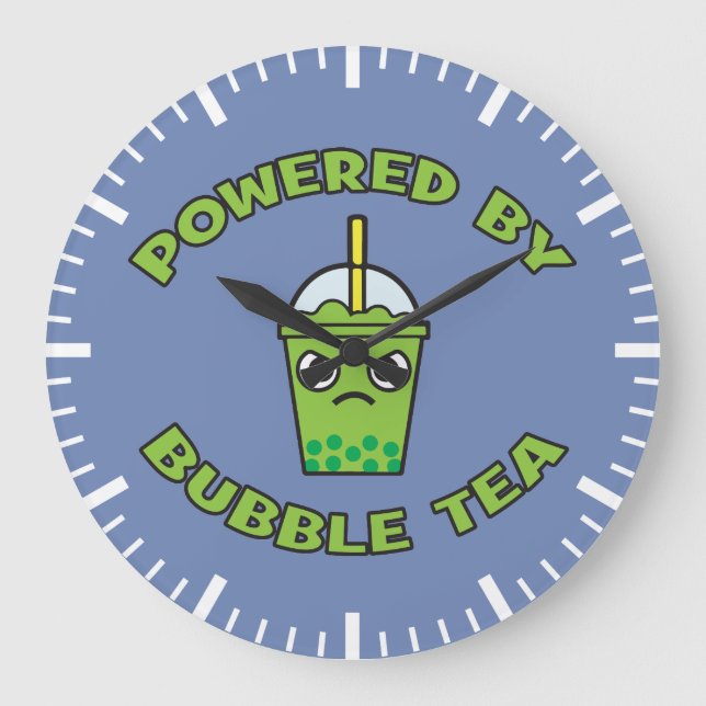Bubble Tea, Powered By Bubble Tea - Cute Kawaii Large Clock (Front)