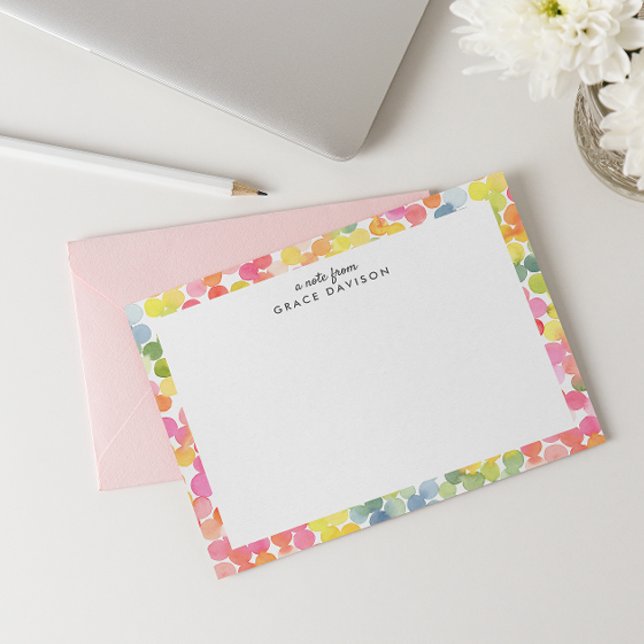 Bubble Tea Rainbow Personalized Name Monogram CUTE Note Card (Creator Uploaded)