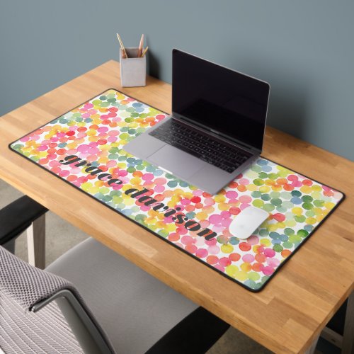 Bubble Tea Rainbow Pink Orange Green Cute monogram Desk Mat