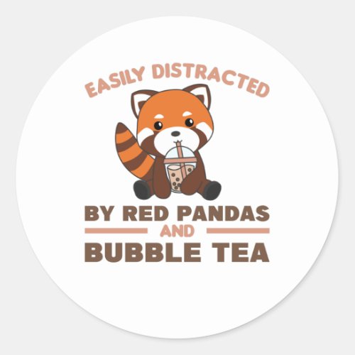 Bubble Tea Red Panda Chocolate Cute Animals Boba Classic Round Sticker