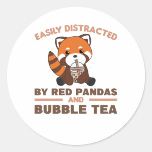 Bubble Tea Red Panda Chocolate Cute Animals Boba Classic Round Sticker