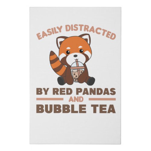 Bubble Tea Red Panda Chocolate Cute Animals Boba Faux Canvas Print