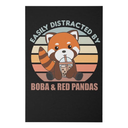 Bubble Tea Red Panda Chocolate Cute Animals Boba Faux Canvas Print