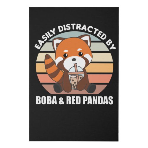 Bubble Tea Red Panda Chocolate Cute Animals Boba Faux Canvas Print