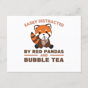 Bubble Tea Red Panda Chocolate Cute Animals Boba Postcard
