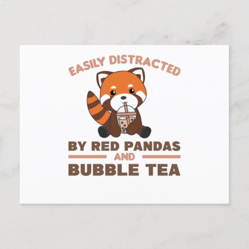 Bubble Tea Red Panda Chocolate Cute Animals Boba Postcard
