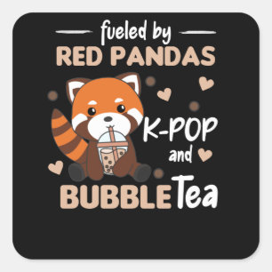 Bubble Tea Red Panda Chocolate Cute Animals Boba Square Sticker
