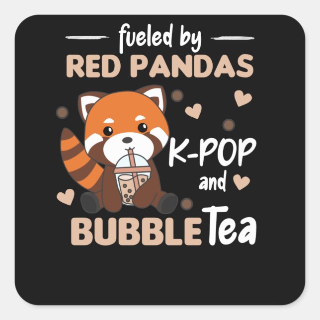Bubble Tea Red Panda Chocolate Cute Animals Boba Square Sticker (Front)