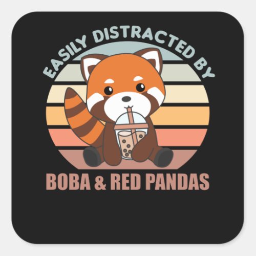 Bubble Tea Red Panda Chocolate Cute Animals Boba Square Sticker
