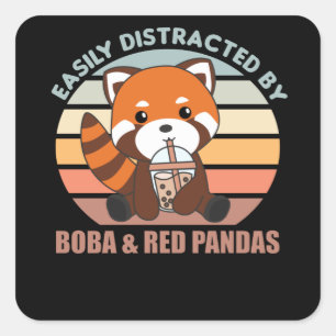 Bubble Tea Red Panda Chocolate Cute Animals Boba Square Sticker