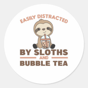 Bubble Tea Sloth Chocolate Cute Animals Boba Classic Round Sticker