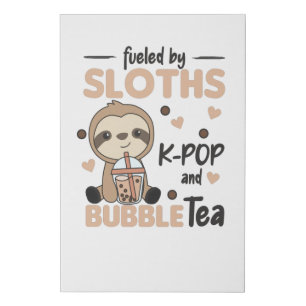 Bubble Tea Sloth Chocolate Cute Animals Boba Faux Canvas Print