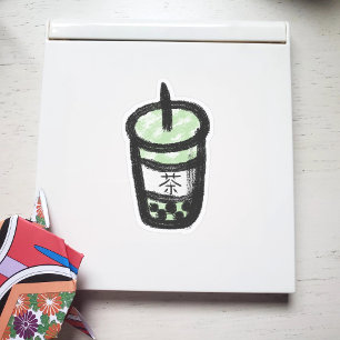 Bubble Tea with Kanji Green Sticker