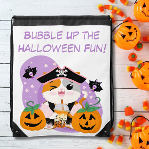 Bubble Tea with Pirate Kawaii Cat Halloween Fun Drawstring Bag