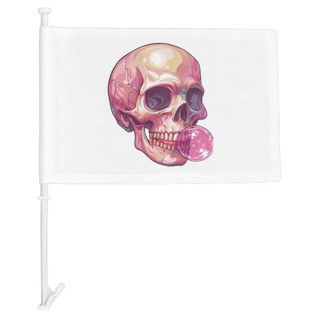 Bubble Trouble Skull � Funny Gum Skeleton Car Flag (Front)