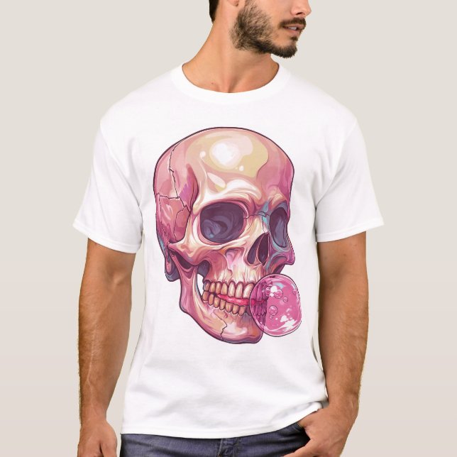Bubble Trouble Skull � Funny Gum Skeleton T-Shirt (Front)