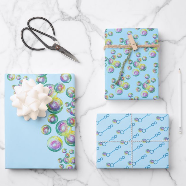 Bubble Wand Iridescent Rainbow Soap Bubbles Wrapping Paper Sheets (Front)