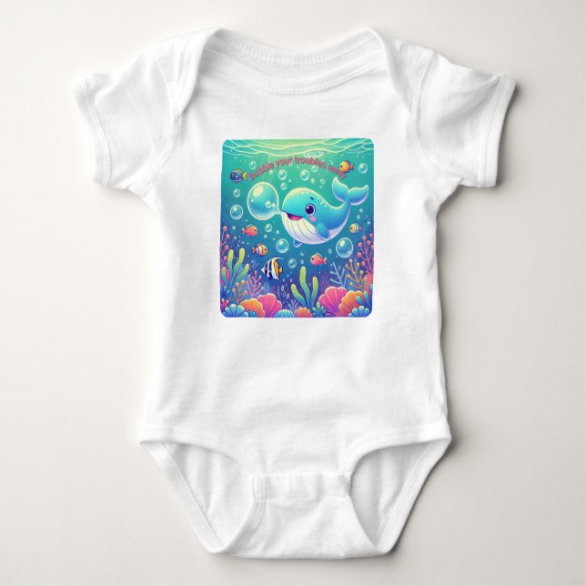 Bubble Your Troubles Away Whale Baby Bodysuit (Front)