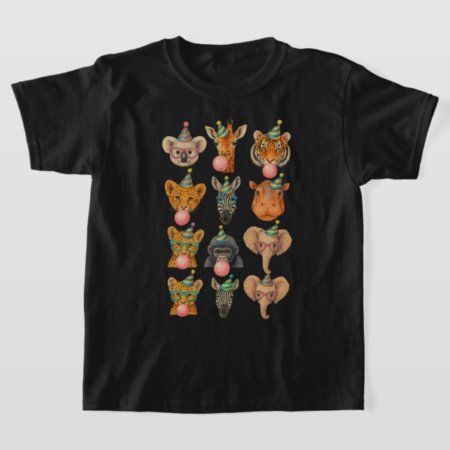 Bubblegum Blowing Zoo Animals | Birthday Squad T-Shirt (Laydown)