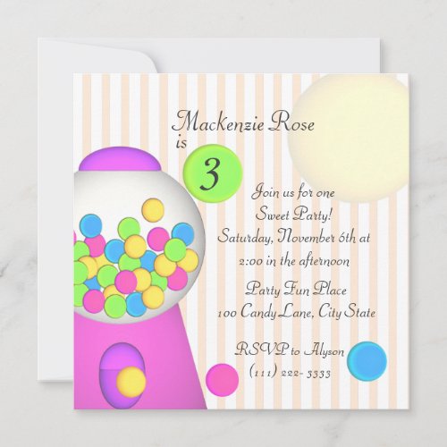 Bubblegum Candy Birthday Personalized Invitation