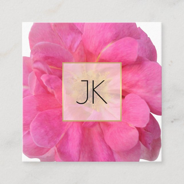 Bubblegum Candy Pink Rose Square Business Card (Front)