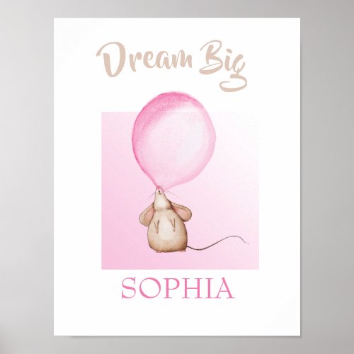 Bubblegum Cute Mouse Quote Pink Nursery  Poster