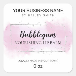 Bubblegum Flavor Purple And Silver Lip Balm Square Sticker