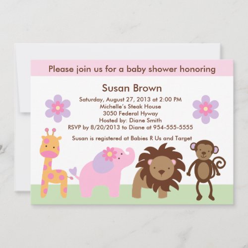 Bubblegum Jungle Animals Baby Shower Invitation