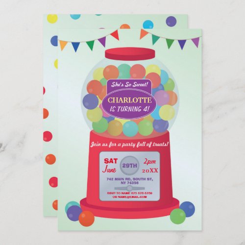 Bubblegum Machine Birthday Sweets Treats Invite