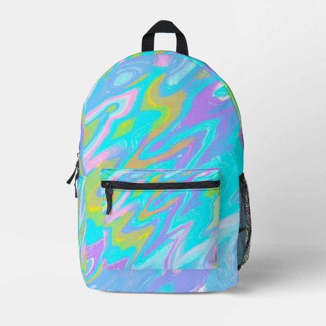 Bubblegum Marble Texture Liquid Paint Mixture Printed Backpack (Front)