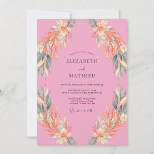 Bubblegum Orange Leafy Wedding Invitation