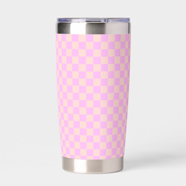 Bubblegum/Peach Modern Checkerboard Insulated Tumbler (Front)