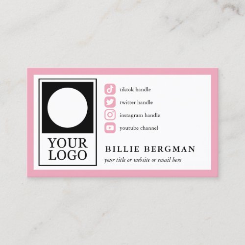 Bubblegum Pink 4 Social Media Icons Your Logo Business Card
