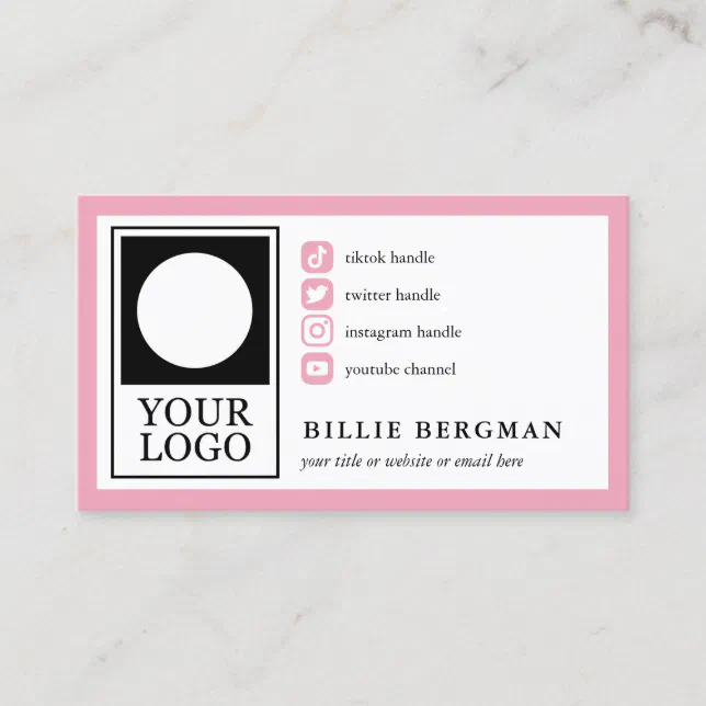 Bubblegum Pink 4 Social Media Icons Your Logo Business Card | Zazzle