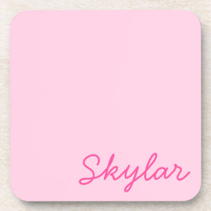 Bubblegum Pink and Hot Pink Custom Name Monogram Beverage Coaster