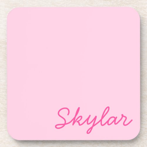 Bubblegum Pink and Hot Pink Custom Name Monogram Beverage Coaster