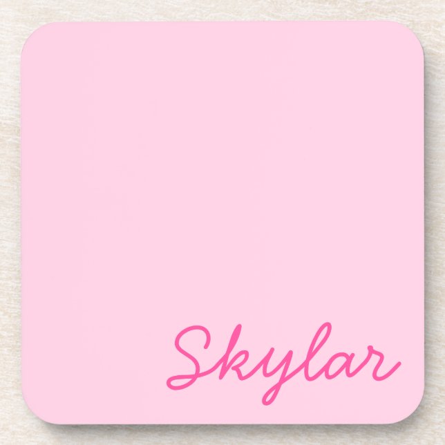Bubblegum Pink and Hot Pink Custom Name Monogram Beverage Coaster (Front)